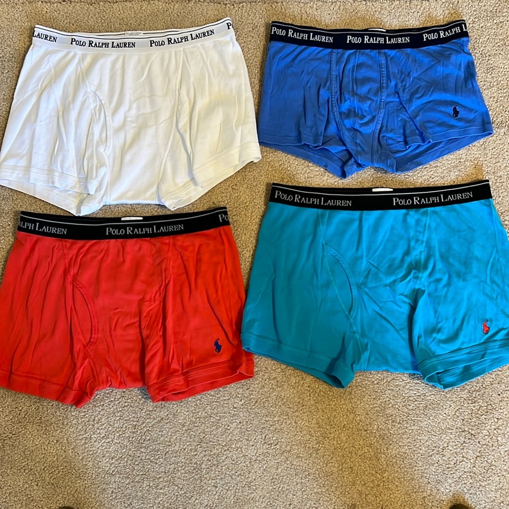 4 pairs of Men’s Boxer briefs. All Polo Ralph Lauren. All sizes are Large.
